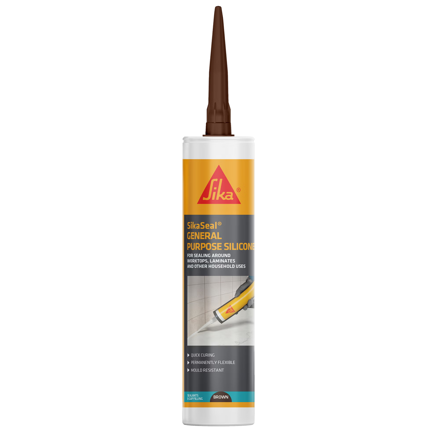 SikaSeal General Purpose Silicone 260ml Brown cartridge for bathroom and window sealing.