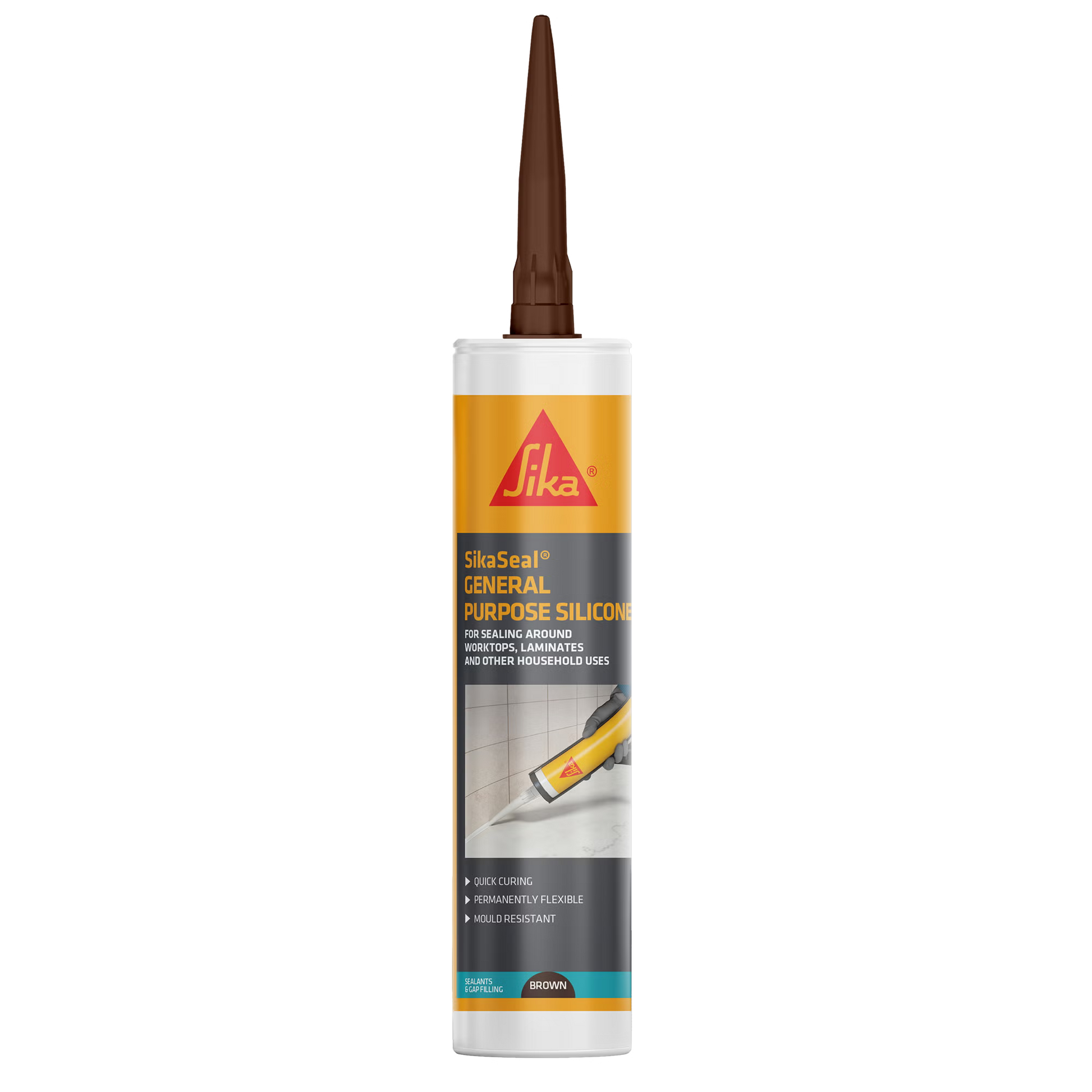 SikaSeal General Purpose Silicone 260ml Brown cartridge for bathroom and window sealing.