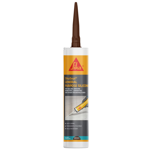 SikaSeal General Purpose Silicone 260ml Brown cartridge for bathroom and window sealing.