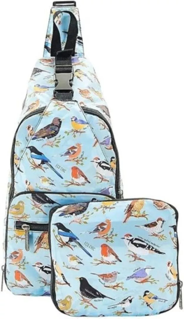Eco Chic Lightweight Foldable Crossbody Bag Blue Wild Birds