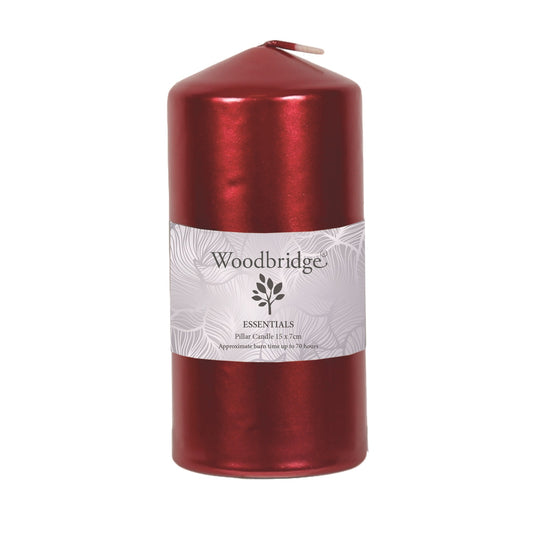 Woodbridge Red Metallic Unscented Pillar Candle