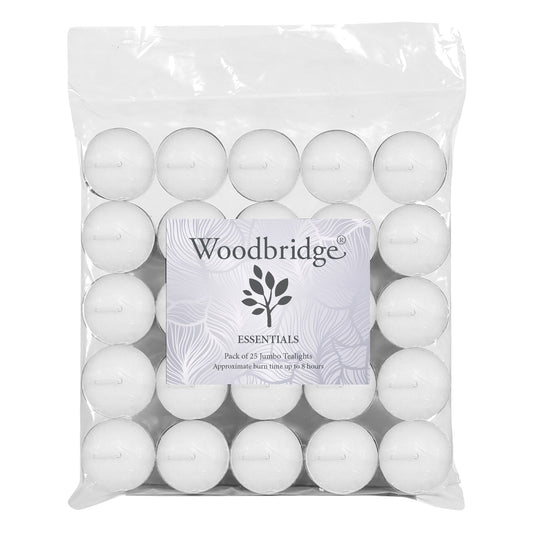 Woodbridge White Unscented Long Burn Tealights 25 Pack