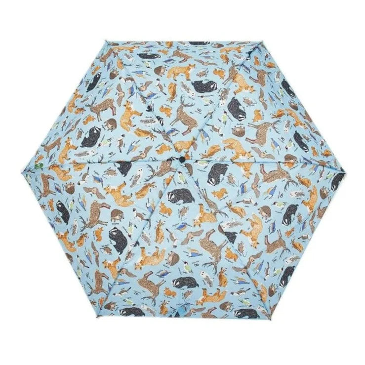 Eco Chic Foldable Mini Umbrella Blue Woodland