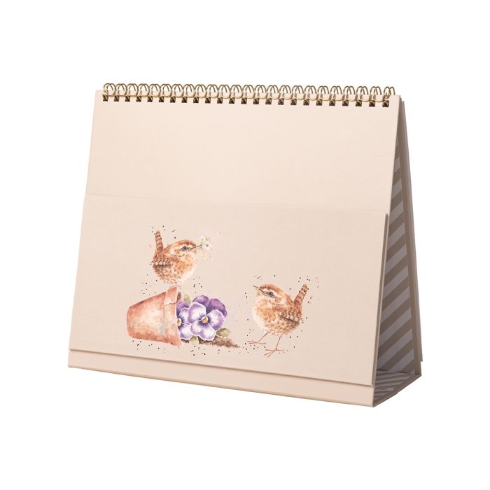 Wrendale Designs 2027 freestanding desk calendar showing animal illustrations and gold foil details