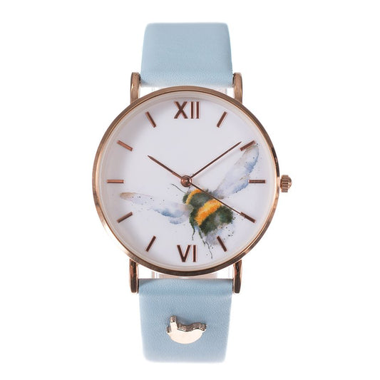 Wrendale Blue 'flight of the Bumblee' Bee Watch with Leather Strap