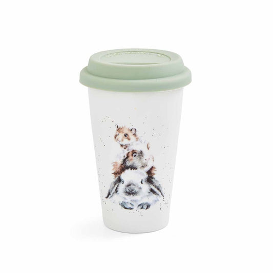 Wrendale 'Piggy In The Middle' Rabbit, Guinea Pig and Mouse Travel Mug