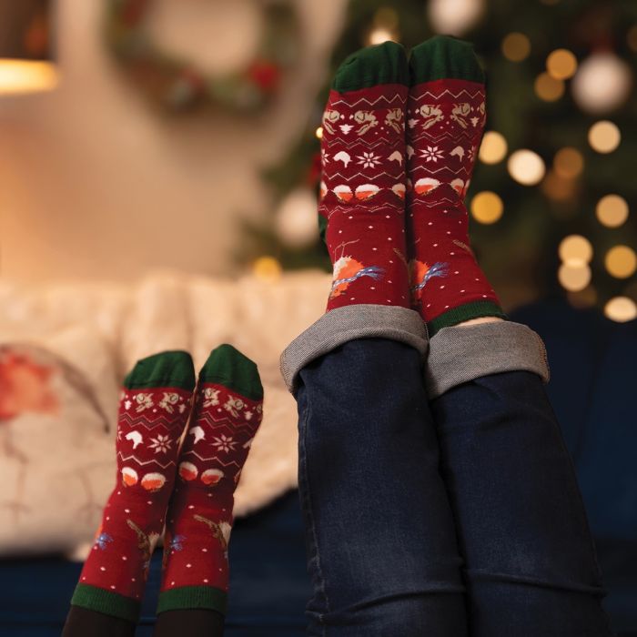 Wrendale - Robin Childrens Christmas Sock Seasons Tweetings Fair Isle 6 to 8.5