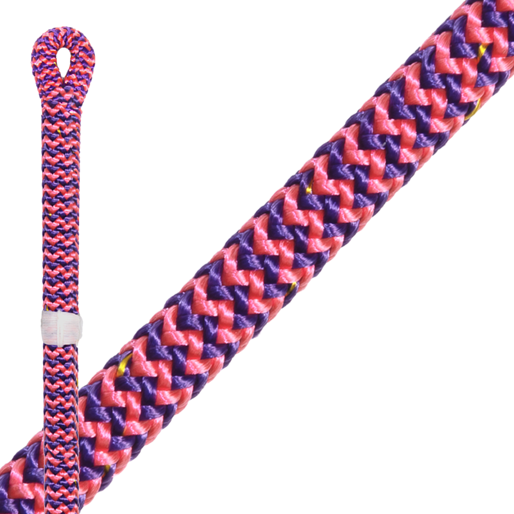 STEIN XTC Calamine 11.7mm 24-strand spliced arborist climbing rope showing high-visibility pattern with certified spliced eye termination