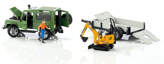Bruder Land Rover Defender With Trailer  Cat & Man