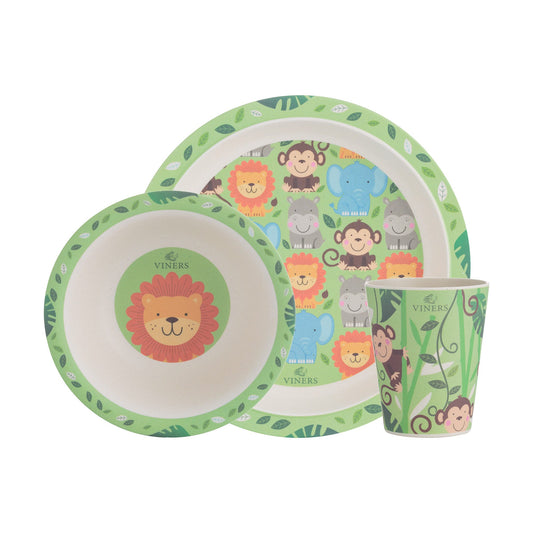 Viners Jungle 3pc Bamboo Fibre Kids Dinnerware Set
