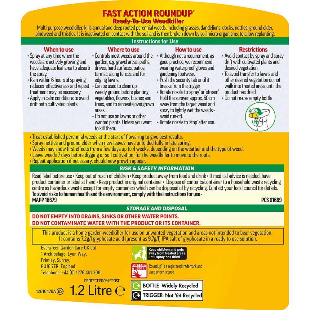 Roundup Fast Action Ready To Use Weedkiller 1L