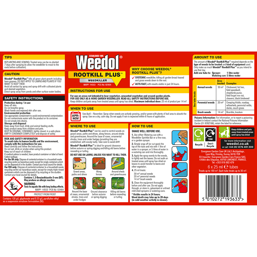 Weedol Rootkill Plus - 6 Liquid Concentrate Tubes