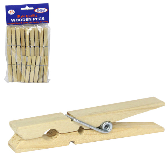 Birchwood Traditional Spring Wood Clothes Pegs 36-Pack