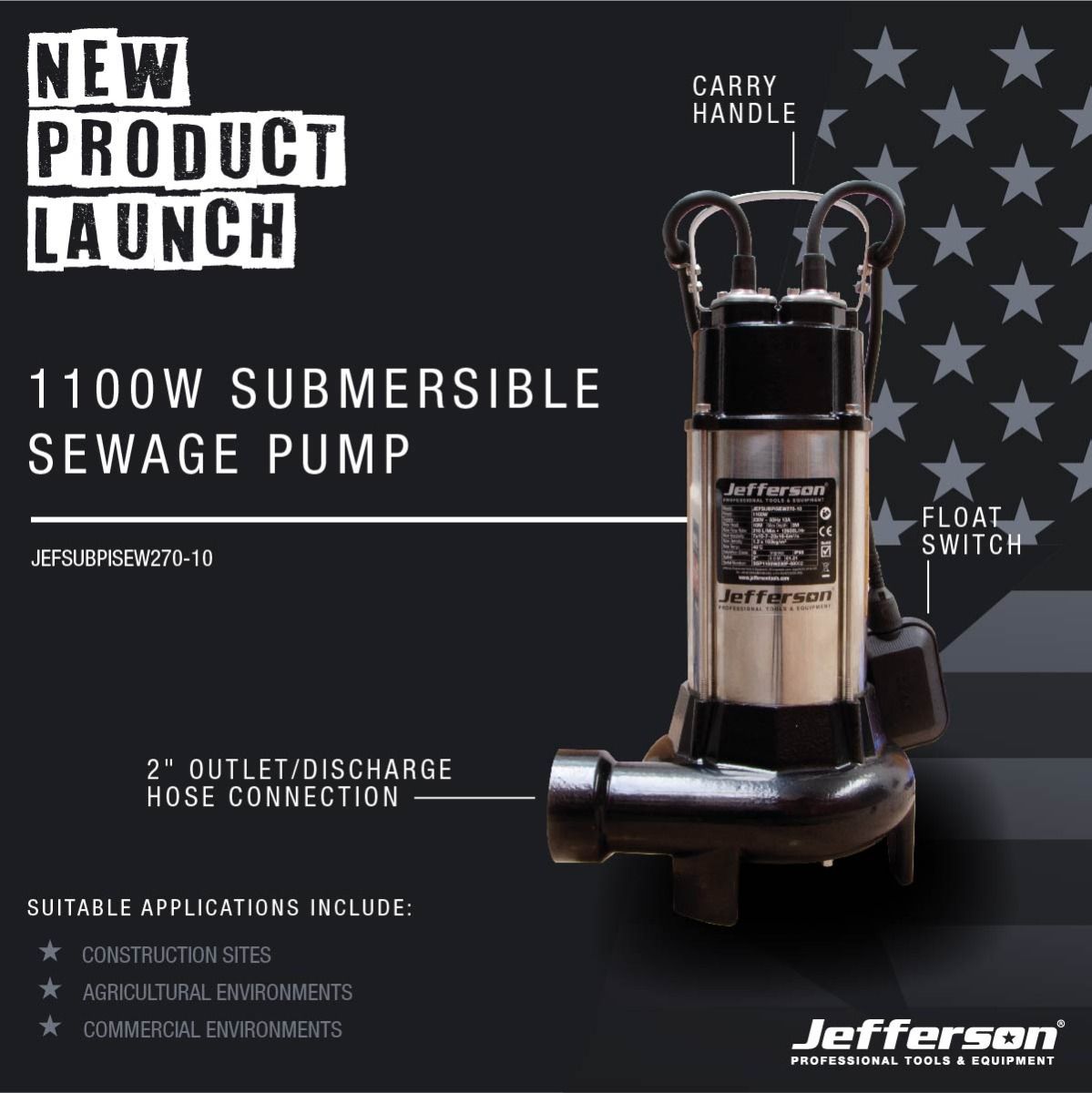 Jefferson Industrial 1100W Submersible Sewage Pump