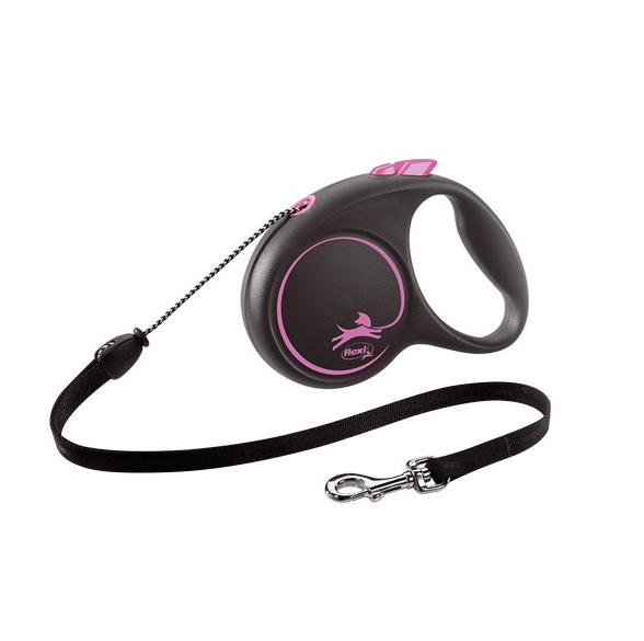 Flexi Lead Black Design Medium Cord 5m Pink
