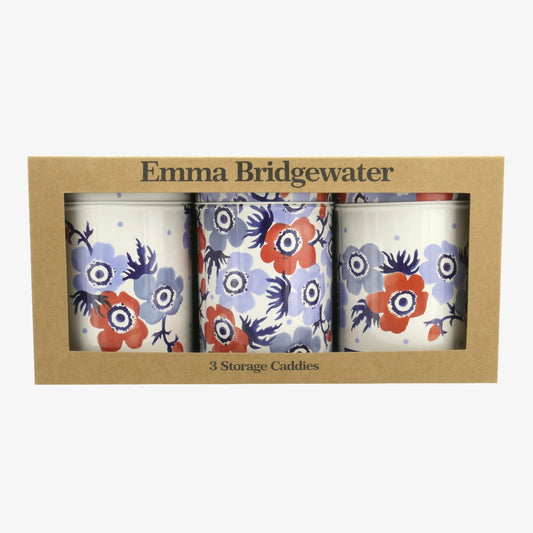 Emma Bridgewater Anemone Set of 3 Round Tin Caddies Boxed