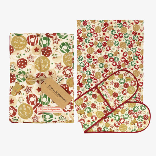 Emma Bridgewater Christmas Biscuits Double Oven Glove & Tea Towel Set