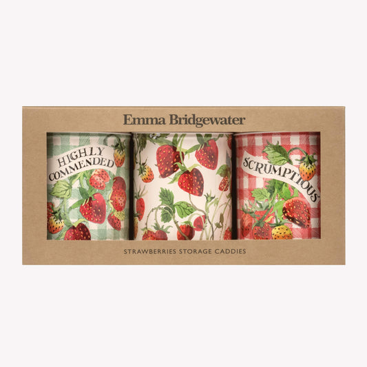 Emma Bridgewater Strawberries Set of 3 Round Tin Caddies Boxed