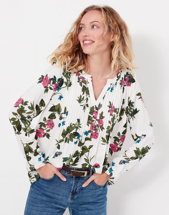 Joules Rosamund Pintuck Pop Over Floral Shirt