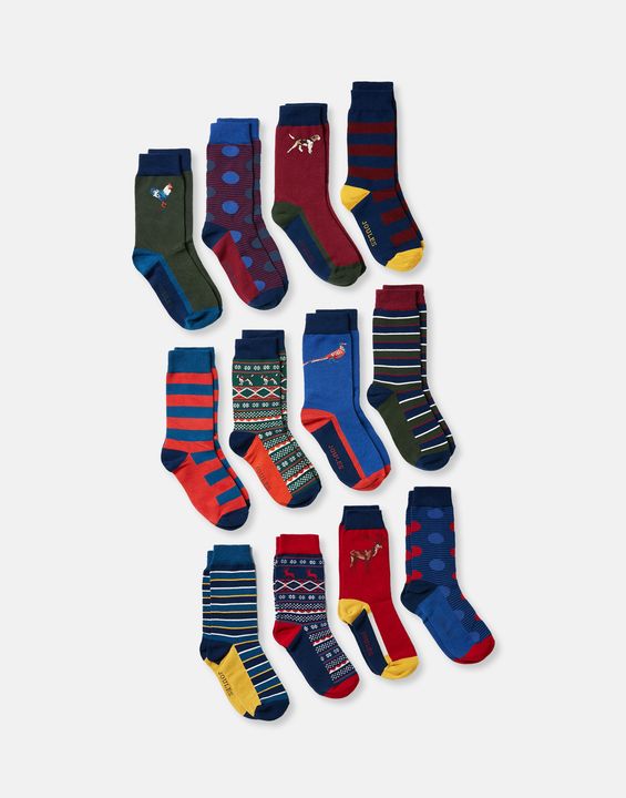 Joules Men's 12 Days Of Christmas 12 Pack Sock Gift Set