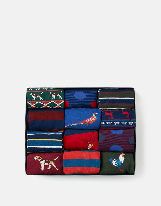 Joules Men's 12 Days Of Christmas 12 Pack Sock Gift Set