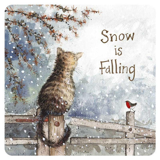 Alex Clark Christmas Snow is Falling Cat Coaster