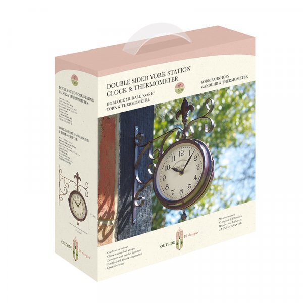 Outside In Designs York Station Wall Clock & Thermometer 5.5in