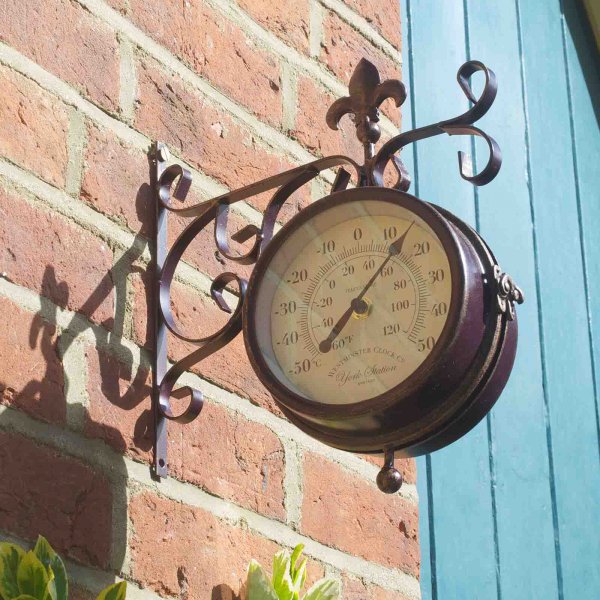 Outside In Designs York Station Wall Clock & Thermometer 5.5in