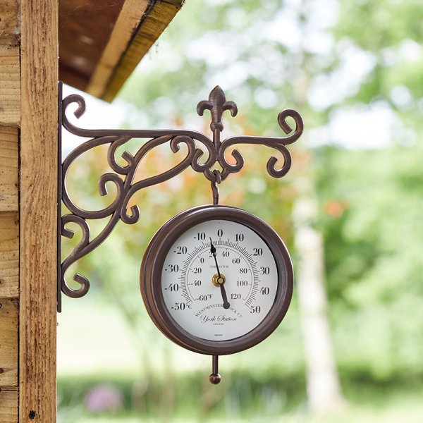Outside In Designs York Station Wall Clock & Thermometer 5.5in