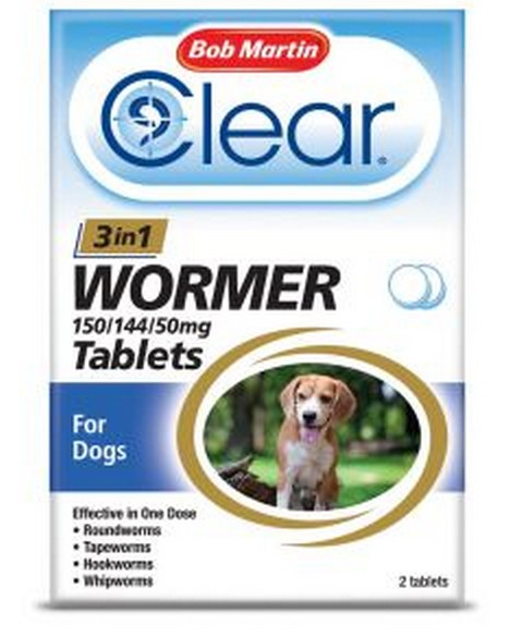 Clear 3 in 1 Wormer for Dogs 3kg - 20kg (2Tabs) 