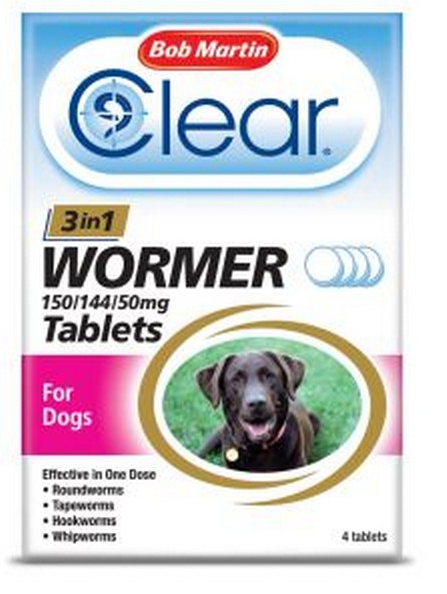 Clear 3 in 1 Wormer for Dogs 3kg - 40kg (4Tabs)