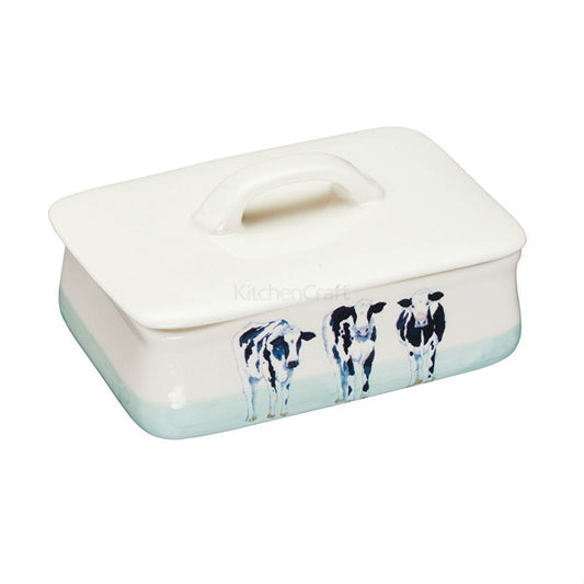 Apple Farm Stoneware Butter Dish Cows