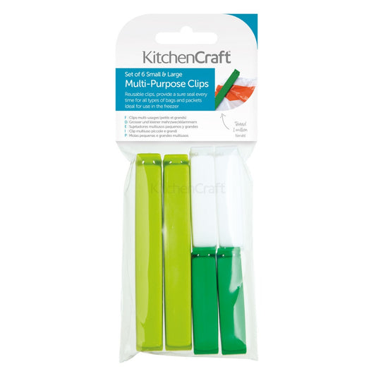 KitchenCraft Assorted Sized Bag Clips x6