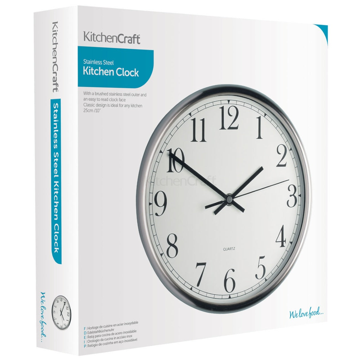 KitchenCraft Stainless Steel Clock 25cm