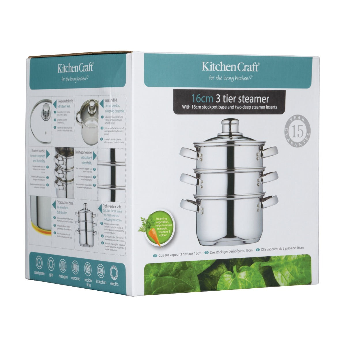 KitchenCraft Stainless Steel Three Tier Steamer 16cm