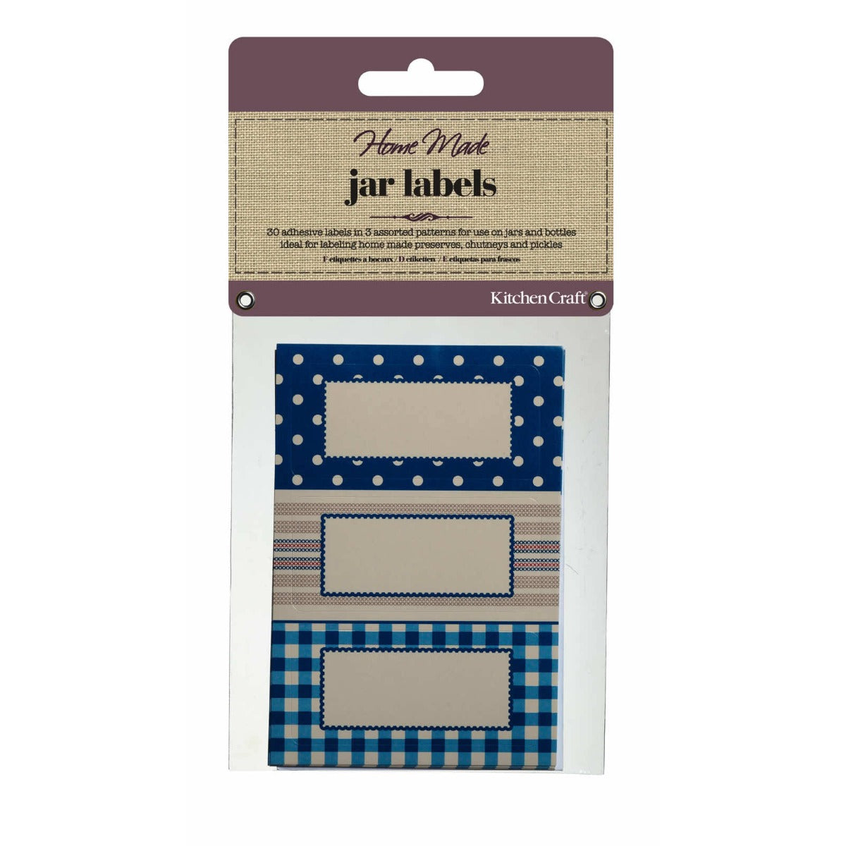 Home Made Jam Jar Labels Stitched Stripes x30