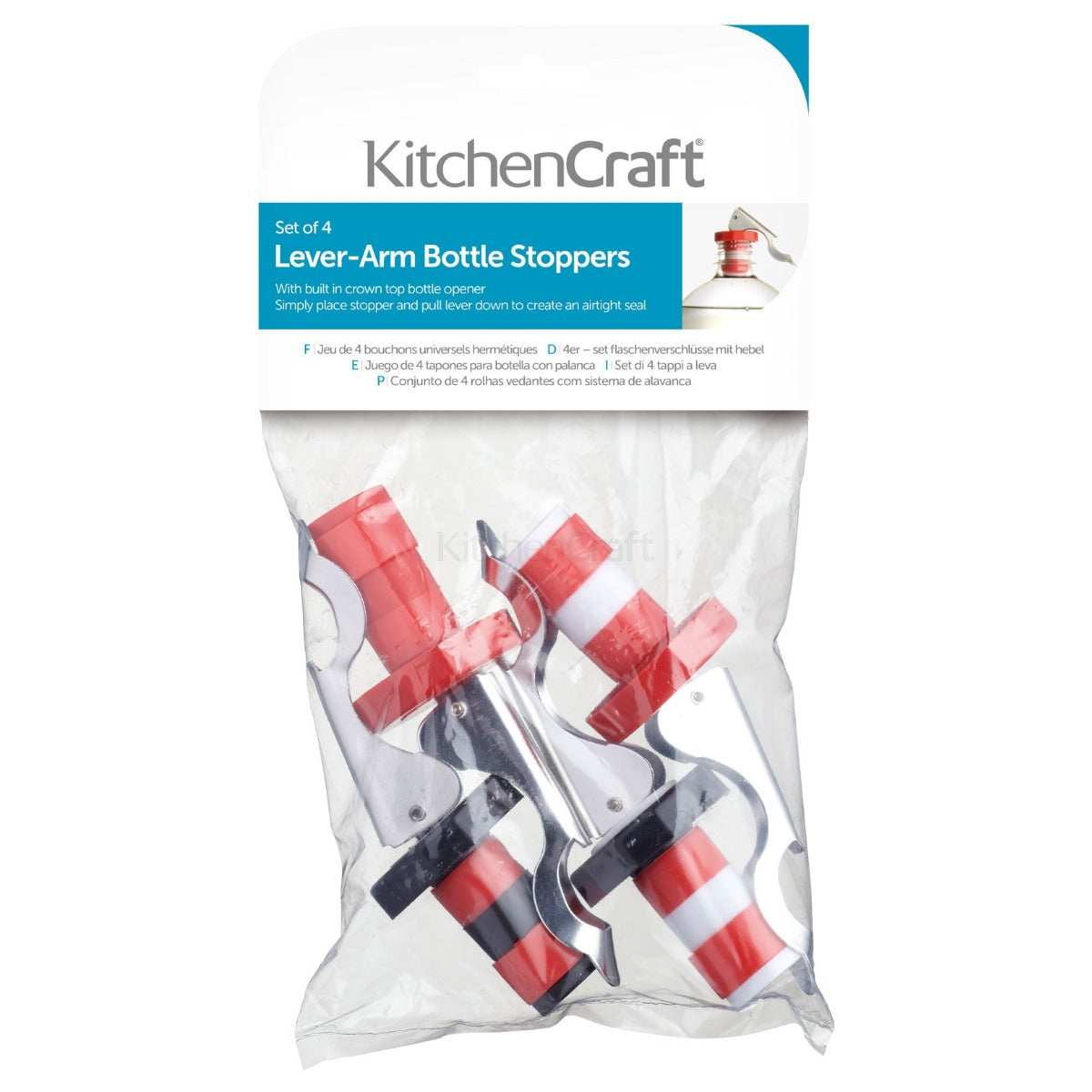 KitchenCraft Lever-Arm Action Bottle Stoppers x4