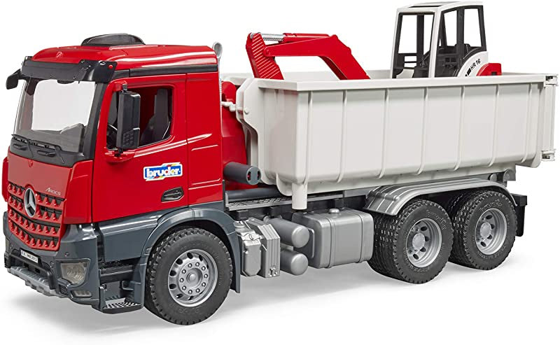 Bruder Mercedes Arocs Truck - Roll-Off Container & Schaeff HR16 Mini Excavator