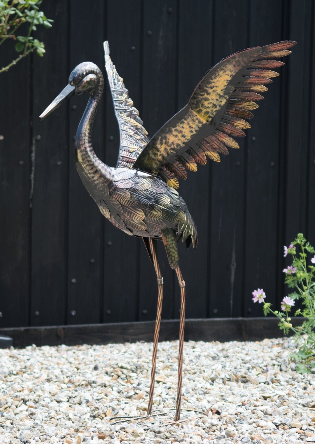 Creekwood Large Bronze Crane - Wings Up