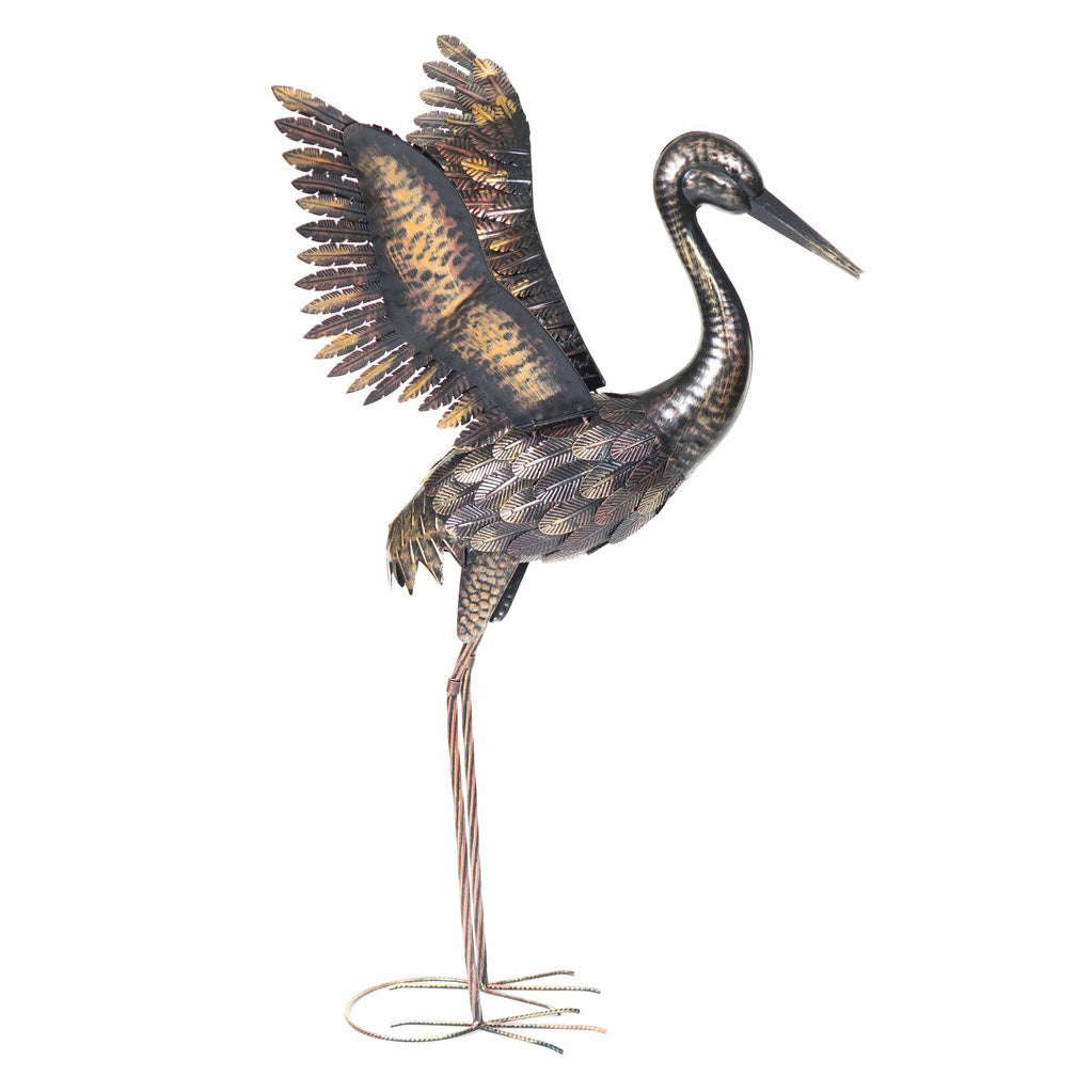 Creekwood Large Bronze Crane - Wings Up