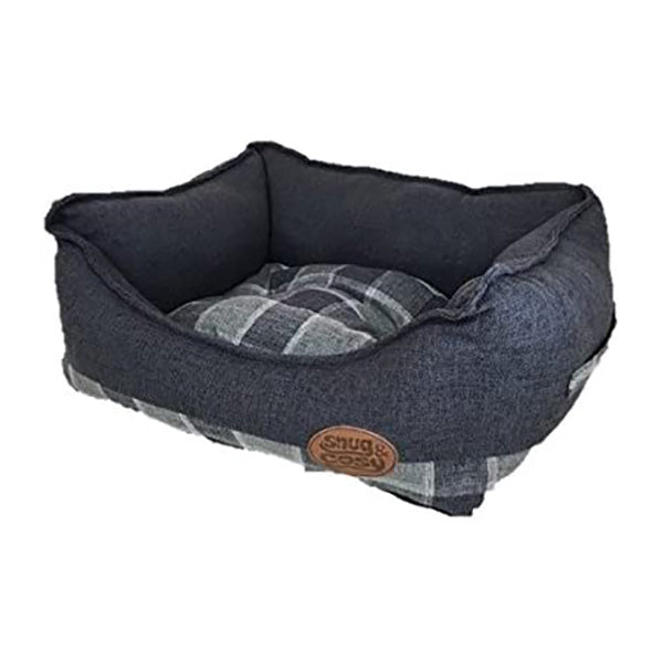 Snug & Cosy Grey Checker Square Dog Bed