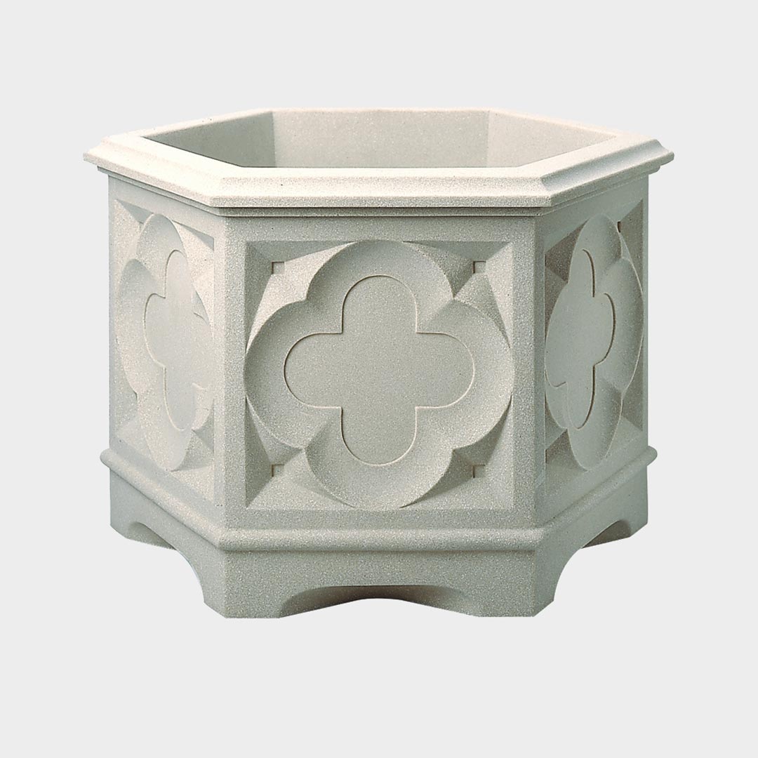 Stewart Gothic Plastic Hexagonal Planter White Stone 39cm