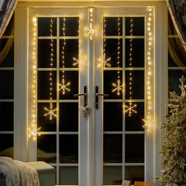 Three Kings Snowflake Warm White Curtain String Lights