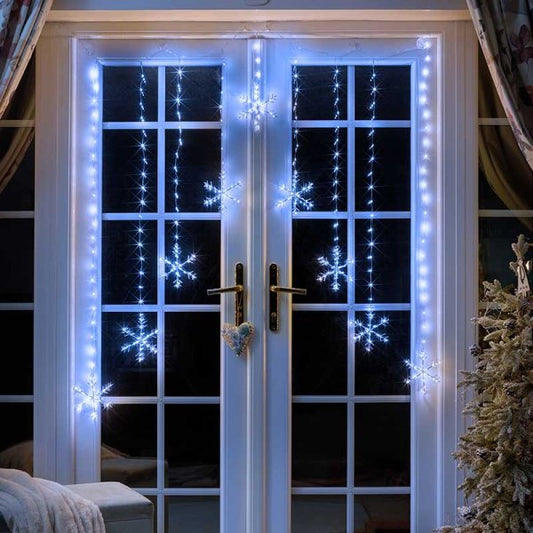 Three Kings Curtain String Lights Snowflake Cool White