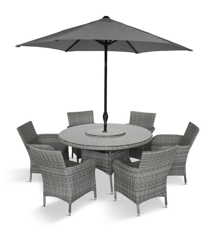 LG Outdoor Monaco Stone 6 Seat Dining Set with Weave Lazy Susan & 3m Parasol