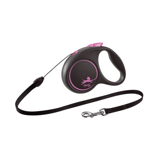 Flexi Lead Black Design Small Cord 5m Pink