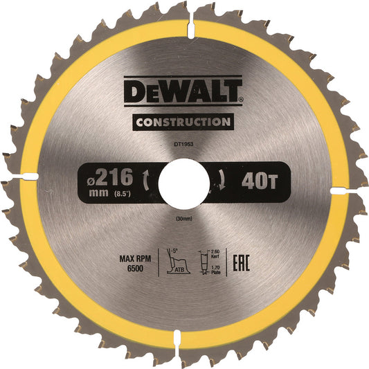 Dewalt Circular Saw Blade 216 x 30 x 40T