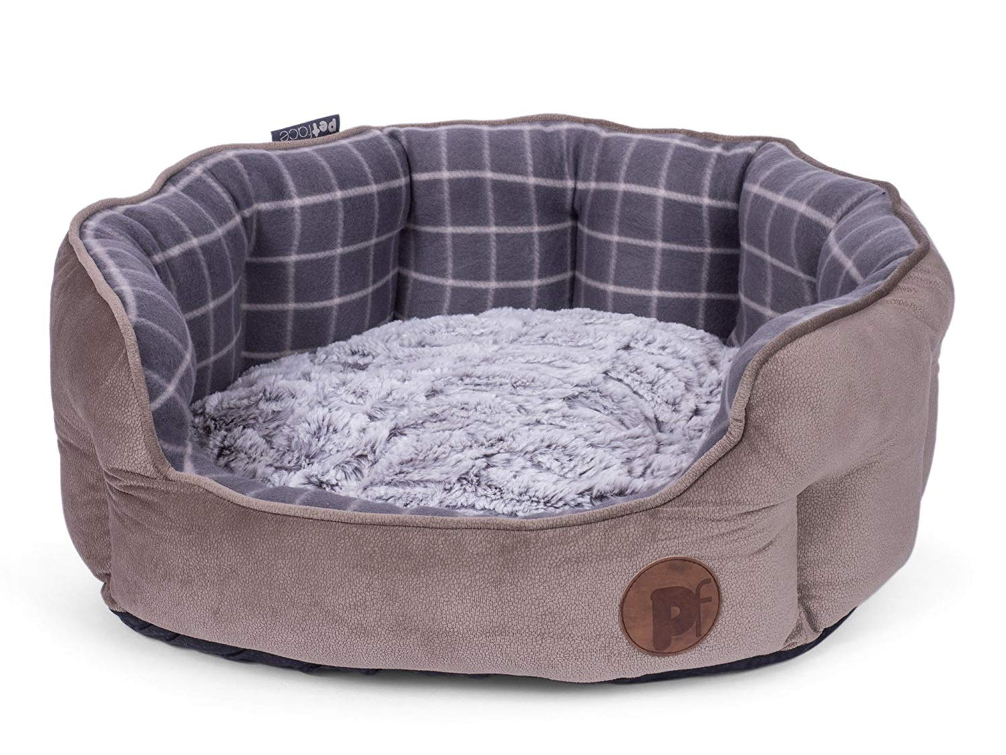 Petface Grey Check & Bamboo Dog Bed L