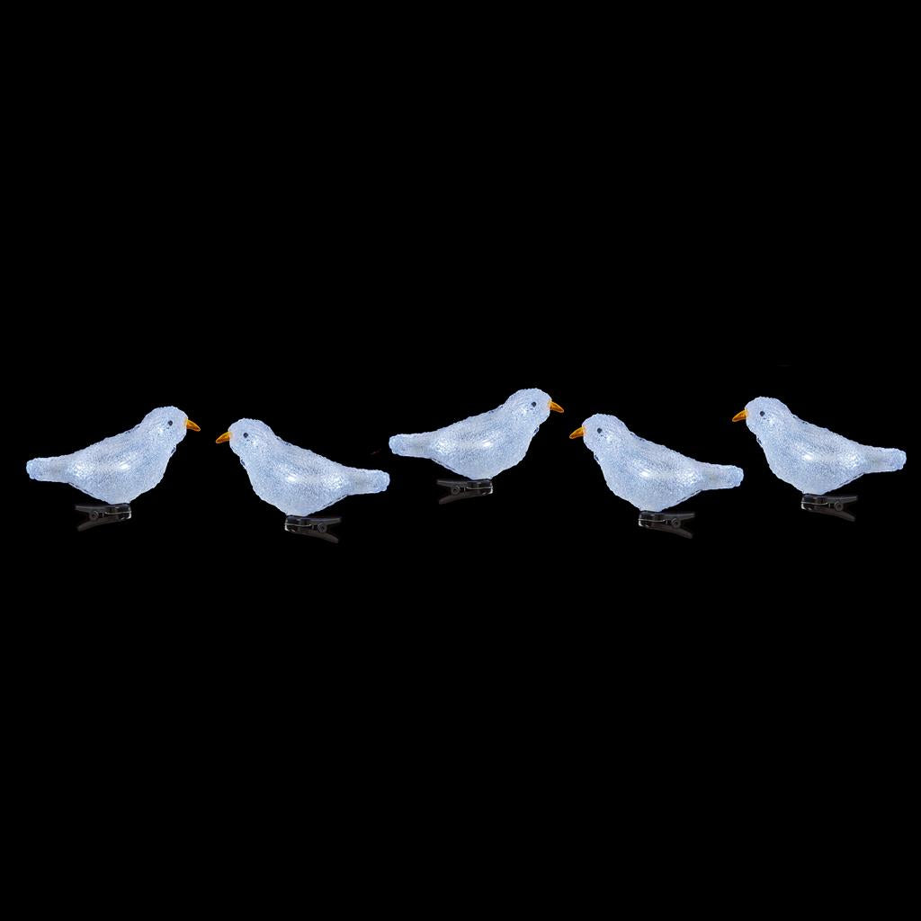 Premier Acrylic Birds with Clip & White LEDs 5-Piece 16cm