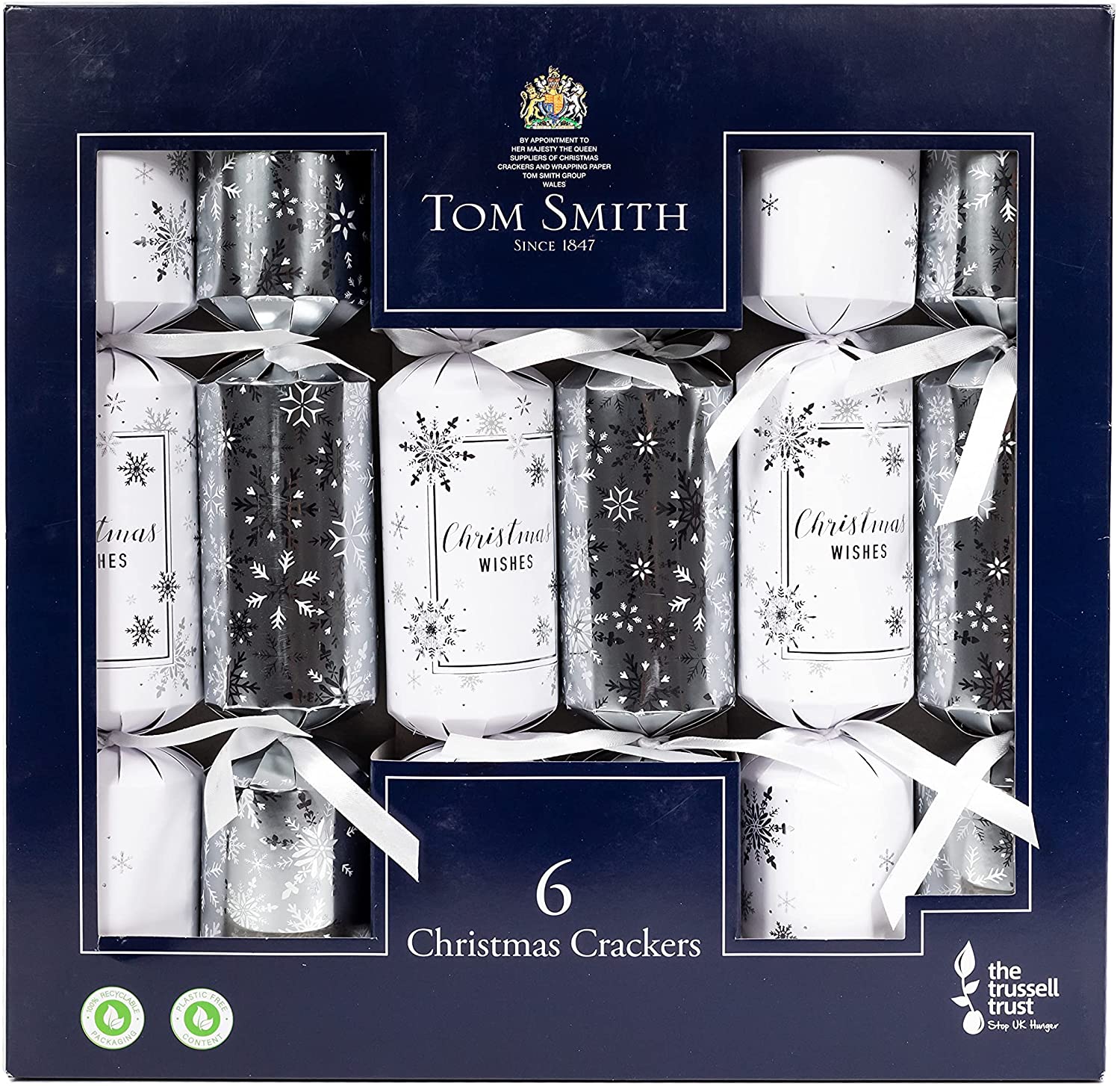 Tom Smith Christmas Crackers Silver & White Christmas 6 Pack